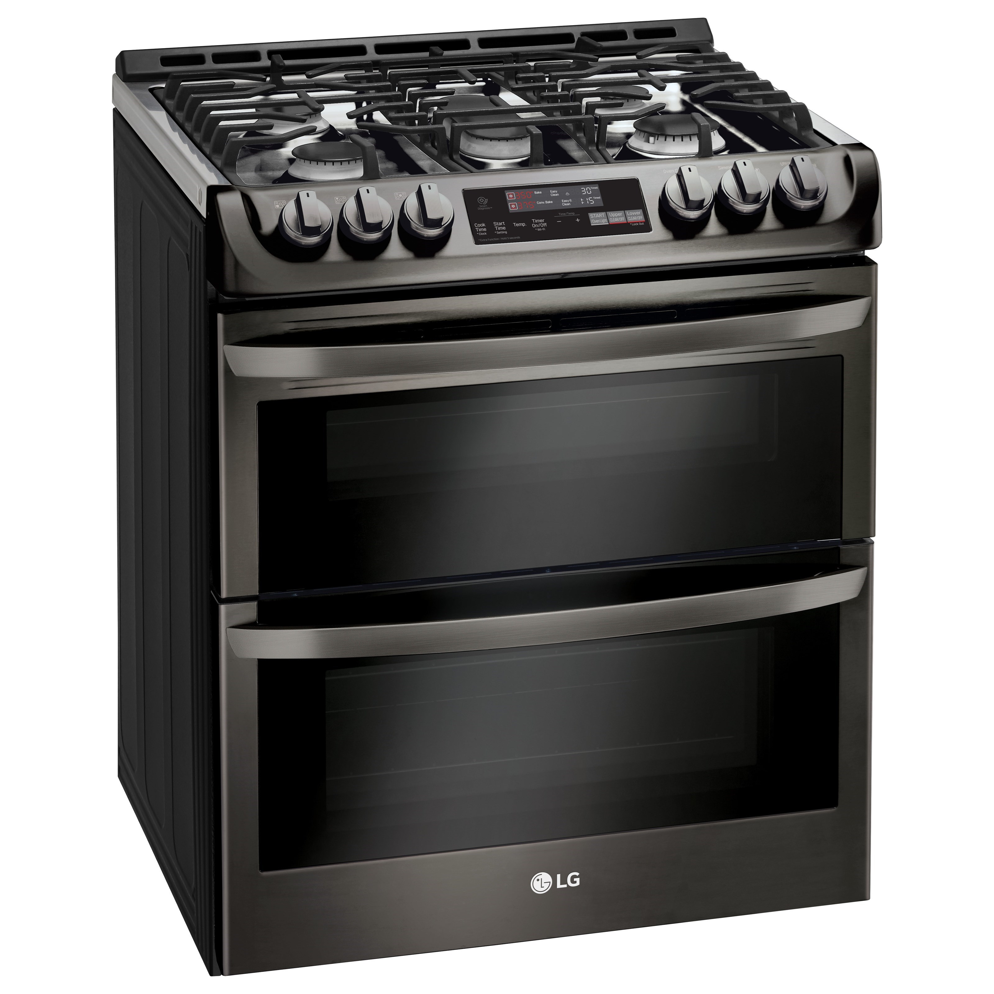 Lg double oven gas outlet range black stainless